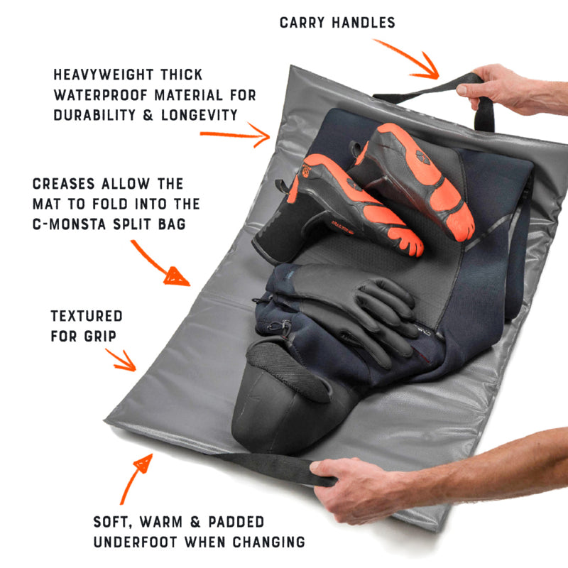 C-Monsta Split Tas, Oranje wetsuit kleerhanger en Omkleedmat Bundel