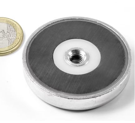 Ferriet potmagneet Ø 50 mm met binnendraad